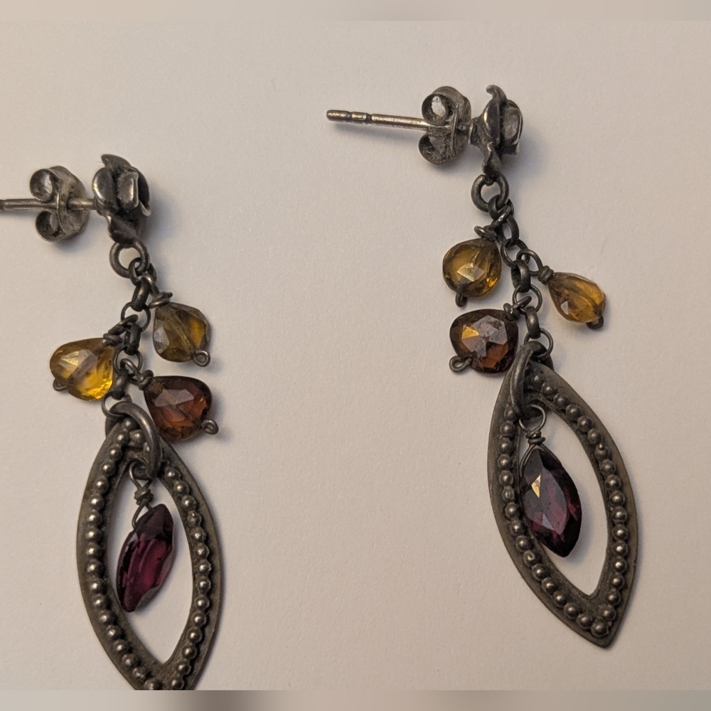 Elegant Silver Earrings with Garnets and Citrine Gemstones